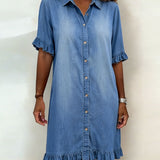 Clarissa® | Vestido de denim cómodo con pliegues favorecedores