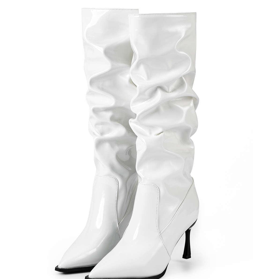 Botas de Cuero Sintético con Pliegues y Punta Afila