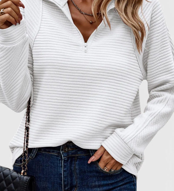 Helene | Jersey de Cuello en V con Cremallera y Manga Larga