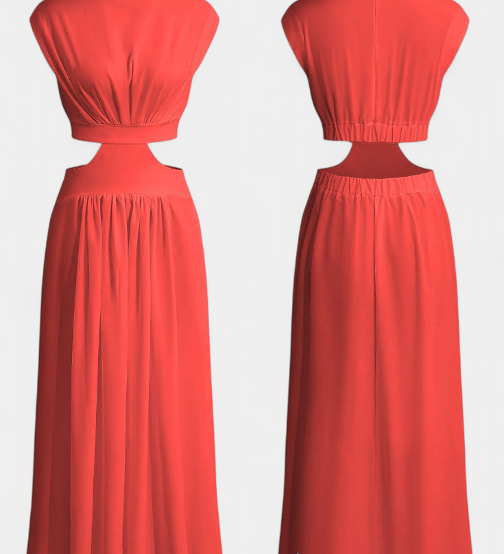 Jocelyn Conjunto Largo Minimalista con Escote Alto y Abertura Lateral