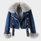 Alessia™ | Chaqueta Vaquera Mujer con Cuello de Pelo