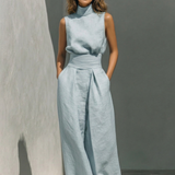 Maria™ | Conjunto de camiseta de tirantes y pantalones anchos de algodón y lino minimalista para mujer