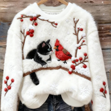 Sudadera de felpa de arte de gatos dulces navideños para mujeres