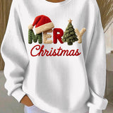 Sudadera casual con estampado navideño para mujeres