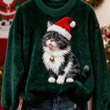 Sudadera con capucha de franela con diseño navideño para mujeres