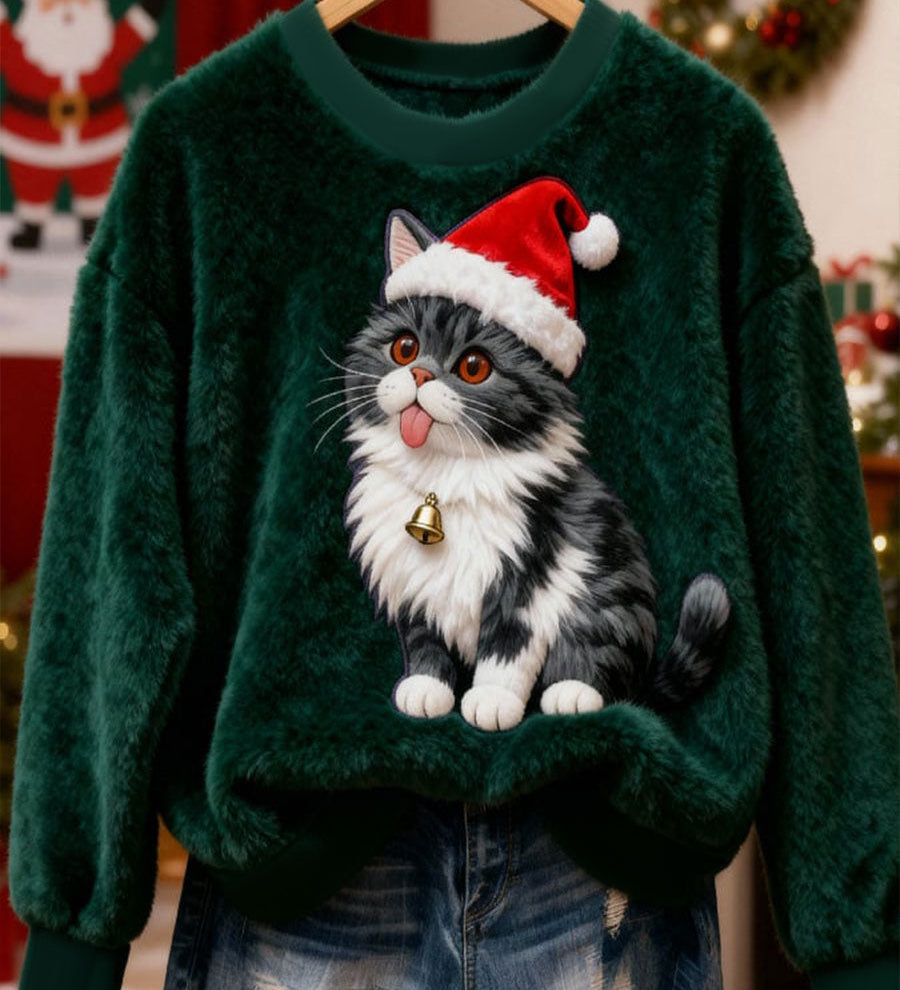 Sudadera con capucha de franela con diseño navideño para mujeres
