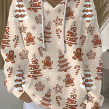 Sudadera casual con estampado navideño para mujer