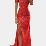 Molinas Vestido de Sirena Off-Shoulder con Lentejuelas