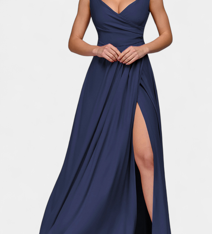 Rocío Vestido Largo con Drapeado Frontal y Escote Cruzado
