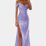 Molinas Vestido de Sirena Off-Shoulder con Lentejuelas