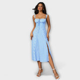Upanje - vestido rosa con detalle de abertura