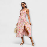 Upanje - vestido rosa con detalle de abertura