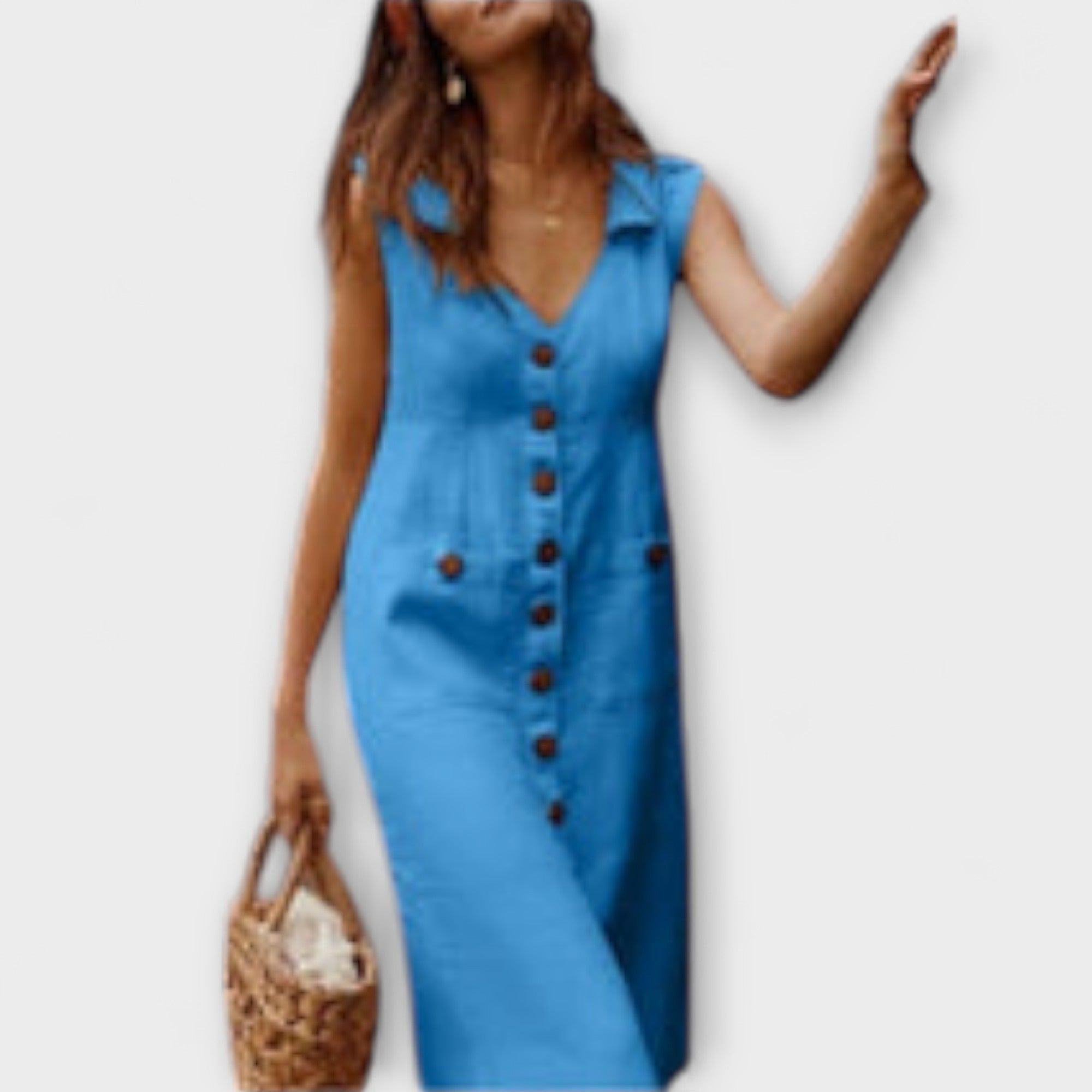 Nora – Vestido de línea A de algodón y lino con escote en V
