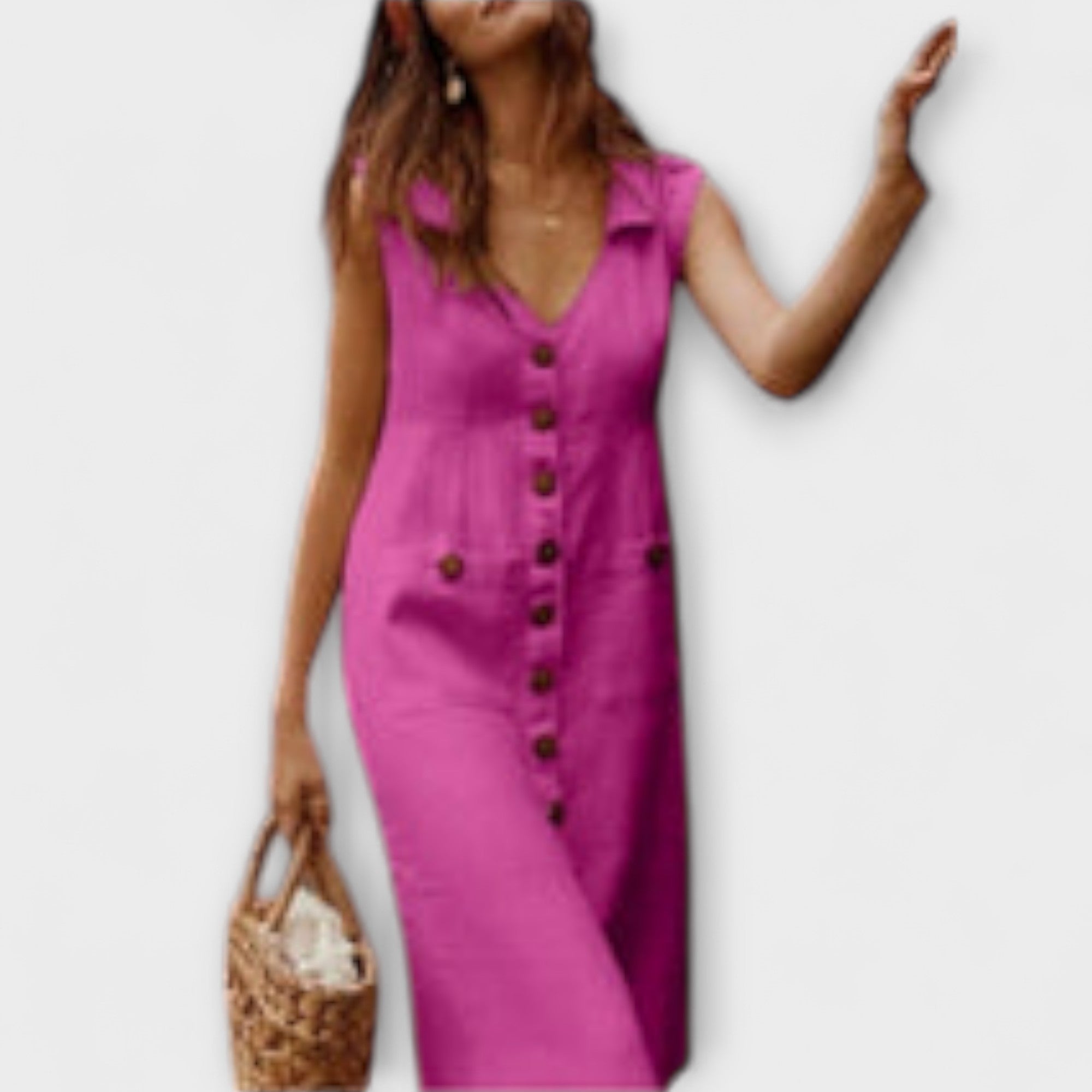 Nora – Vestido de línea A de algodón y lino con escote en V