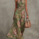 Florine™ | Vestido Maxi Verde con Estampado Floral