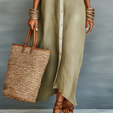 Manelle™ | Vestido maxi verde oliva con línea minimalista