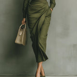 Noëlle™ | Vestido maxi en verde militar