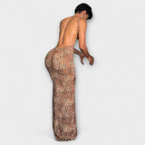 Della - Vestido maxi con estampado de leopardo y espalda al descubierto