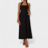 Lydia - Vestido halter negro de longitud midi con detalle en la cintura
