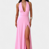 Latisha Vestido de Cuello Halter y Gran Abertura