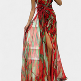 Aylin Vestido Maxi Asimétrico con Estampado Vibrante