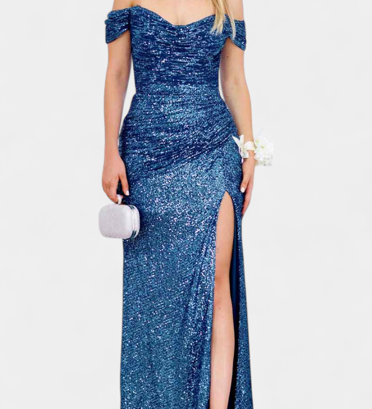 Molinas Vestido de Sirena Off-Shoulder con Lentejuelas