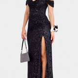 Molinas Vestido de Sirena Off-Shoulder con Lentejuelas