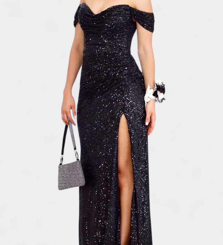 Molinas Vestido de Sirena Off-Shoulder con Lentejuelas
