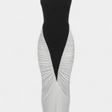 Ariana Vestido Midi Bicolor con Plisado