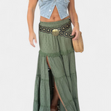 Dola Falda Maxi Boho con Encaje y Abertura Frontal