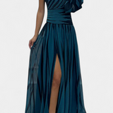 Bethania Vestido Maxí Elegante de Rayas con Un Solo Hombro
