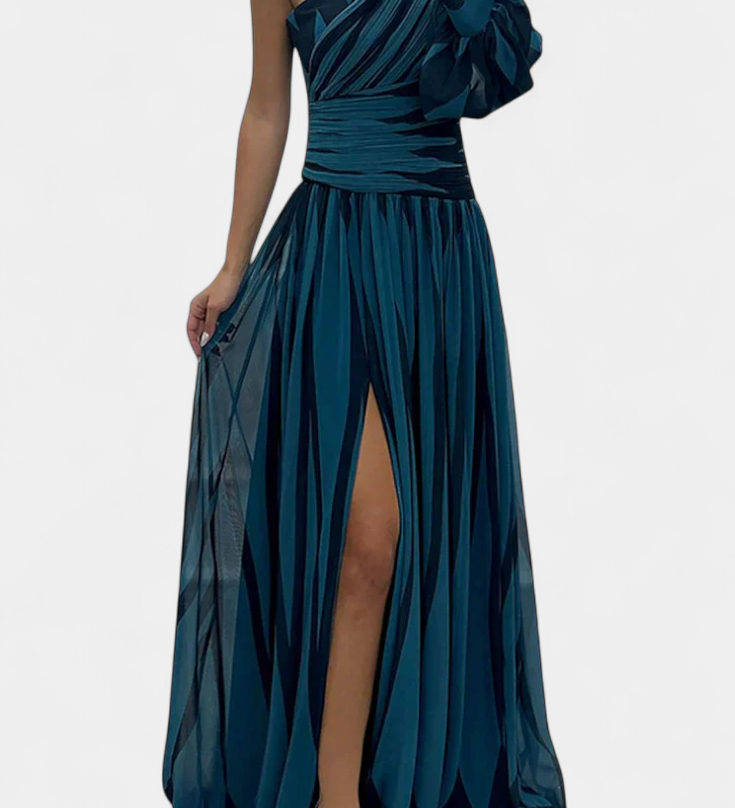 Bethania Vestido Maxí Elegante de Rayas con Un Solo Hombro