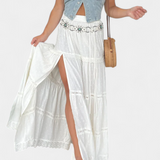 Dola Falda Maxi Boho con Encaje y Abertura Frontal
