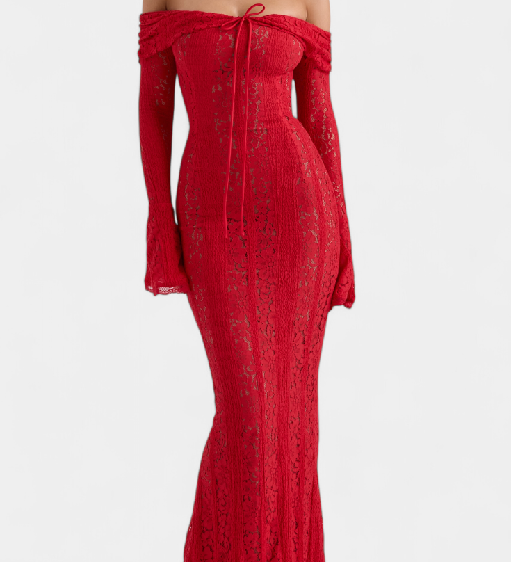 Rosalie Vestido Maxi Off-Shoulder de Encaje