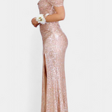 Molinas Vestido de Sirena Off-Shoulder con Lentejuelas