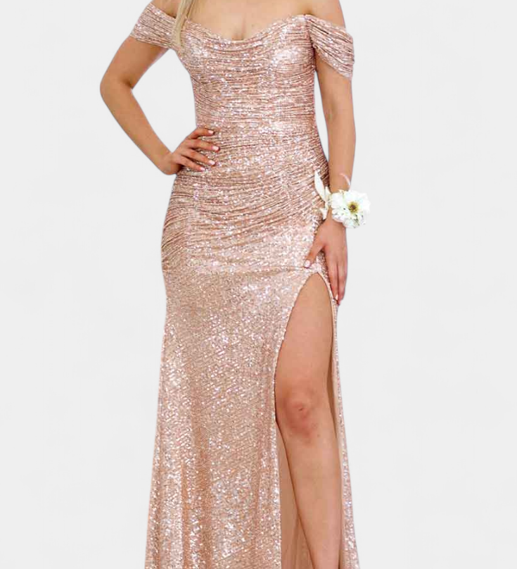 Molinas Vestido de Sirena Off-Shoulder con Lentejuelas
