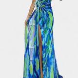 Aylin Vestido Maxi Asimétrico con Estampado Vibrante
