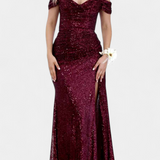 Molinas Vestido de Sirena Off-Shoulder con Lentejuelas