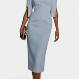 Reece Vestido Midi con Perlas y Cuello Redondo